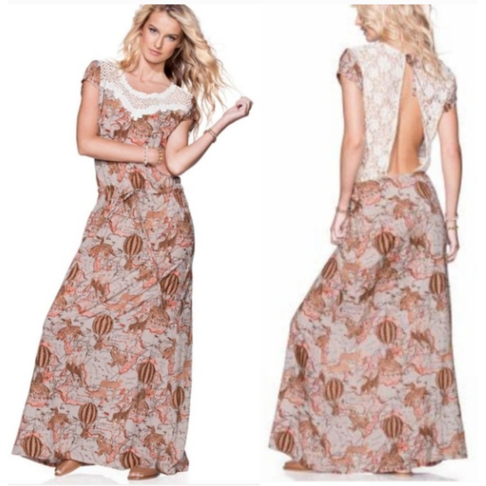 Maaji Floral Lace Maxi Dress - Cream and Brown